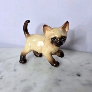 Vtg Siamese Cat Kitten Figurine Japan Ceramic Lefton Style #9121 MCM Tan Brown